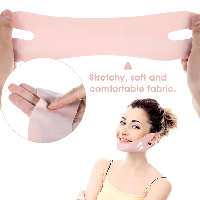 Alt view image 4 of 6 - Thinp Reusable V Line Face Lifting Chin Mask Strap for Double Chin, Skin Tightening, Preventing Sagging (Pink)
