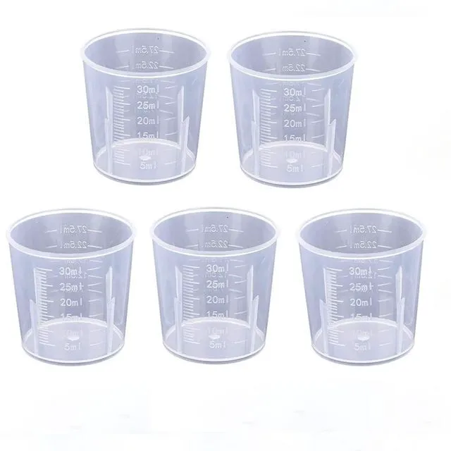 Main image of 30ml Plastic Liquid Measuring Cups, 5 Pack, Clear Graduated, for Kitchen, Medicine, Lab, Baking