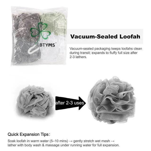 Alt view image 5 of 6 - BTYMS Mesh Pouf 60g Pack of 4 - Bath Sponge, Shower Loofahs, Bath Scrunchies, Body Wash Puff, Shower Puff