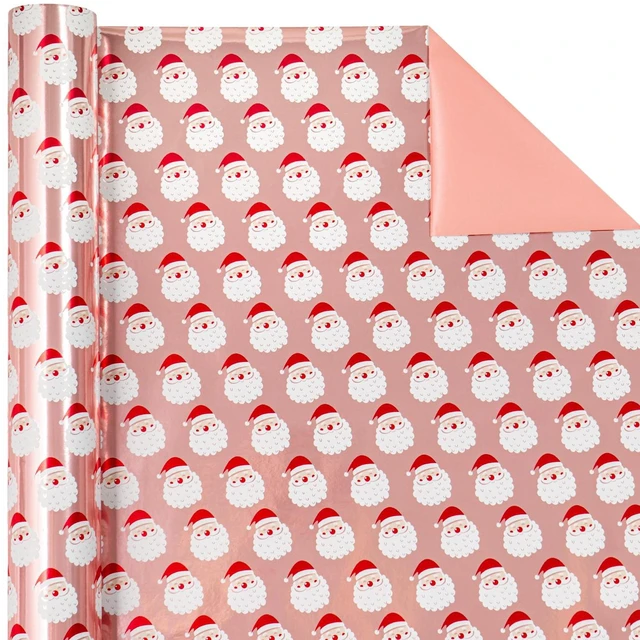 Alt view image 5 of 6 - WRAPAHOLIC Reversible Christmas Wrapping Paper Mini Roll 17in x 33ft Santa Claus and Solid Rose Gold Design with Metallic Foil Shine for Christmas Holiday Party
