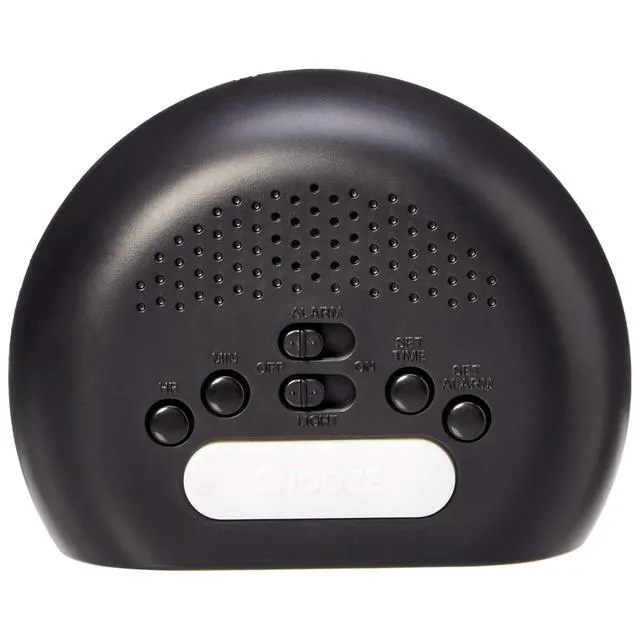 Alt view image 7 of 7 - Amazon Basics Small Digital Oval Alarm Clock with LED Display, Nightlight, Snooze Function, Battery Backup, Black, 4.5 x 3.5 x 2.4 Inches