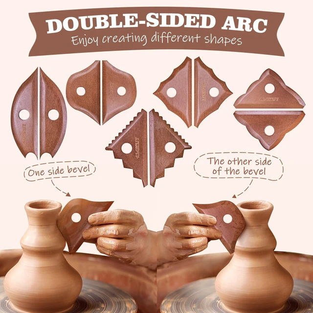 Alt view image 6 of 7 - Pottery Ribs 5 Pack, Double Bevel, Supports Left and Right-Handed, Forward and Reverse Rotation, Pottery Trimming Textured Art Tools, Foot Shaper Prep Tool