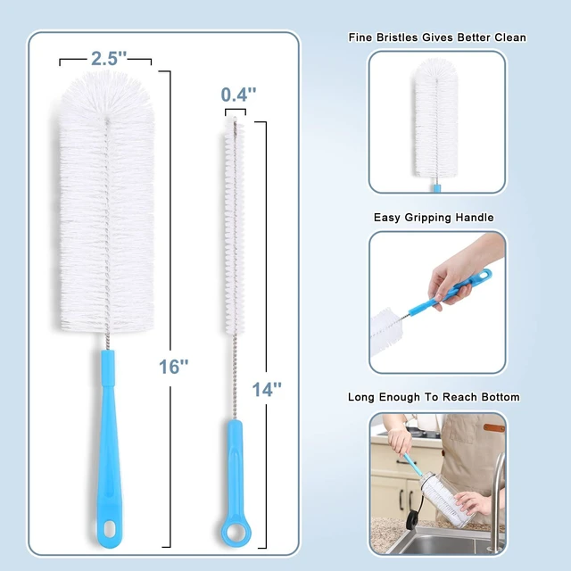Alt view image 4 of 6 - 16" Bottle Brush, Set of 2, Long Handle for Cleaning Narrow Neck Sport Bottles, Beer Bottles and Jugs