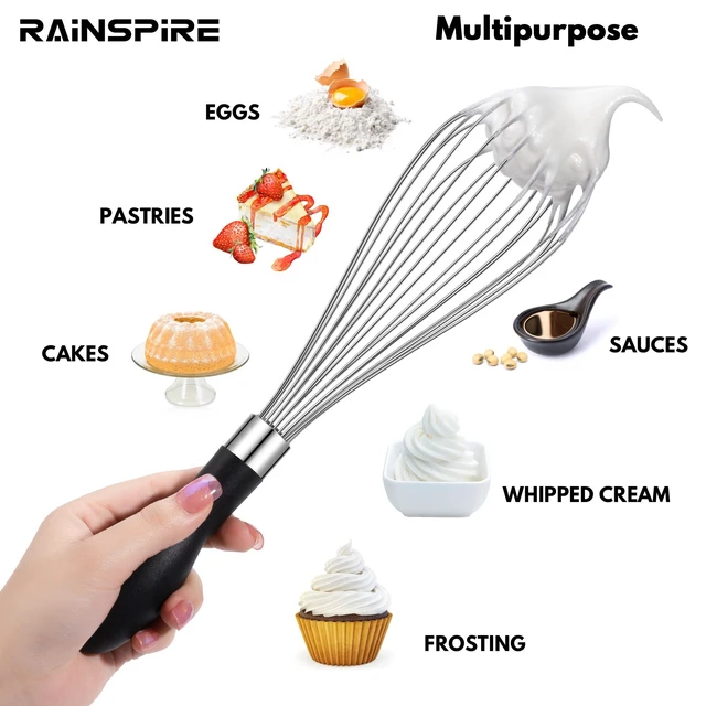 Alt view image 4 of 7 - Stainless Steel Whisk for Cooking 12in Black with Reinforced Anti-Break Handle