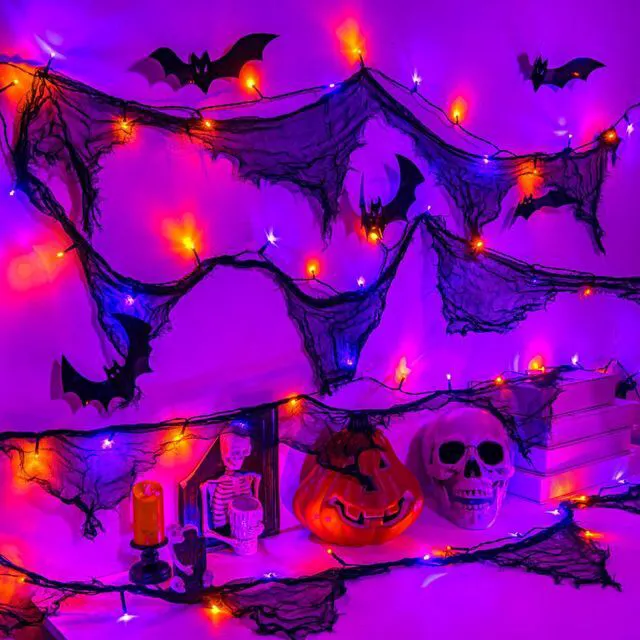 Main image of Cshare Creepy Cloth String Lights, Halloween, Battery Operated or USB, Timer, Waterproof, 9.8ft 30LED Orange and Purple, for Fireplace Window Door Mirror