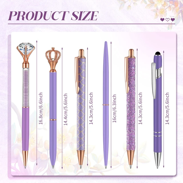Alt view image 4 of 6 - Qeeenar 6 Pcs Fancy Ballpoint Pens Glitter Metal, Purple Series