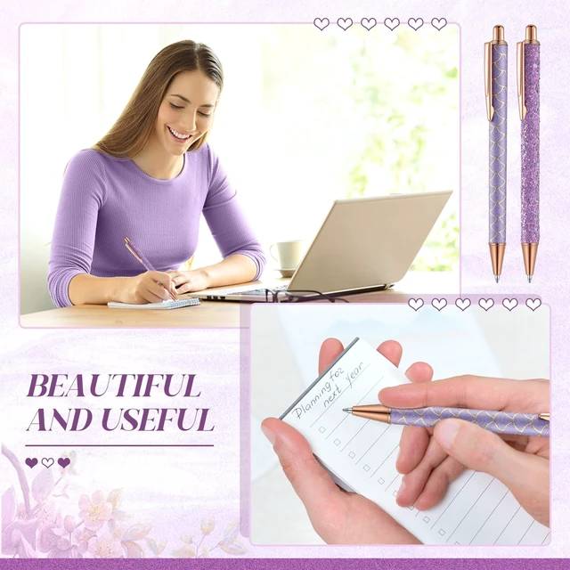 Alt view image 6 of 6 - Qeeenar 6 Pcs Fancy Ballpoint Pens Glitter Metal, Purple Series