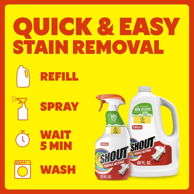 Alt view image 6 of 7 - Shout Triple Acting Laundry Stain Remover Spray Refill, 60oz, 1-Pack