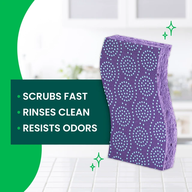Alt view image 2 of 6 - Scotch-Brite Odor Resist Non-Scratch Scrub Sponges, Dishwasher-Safe, Bacterial Odor Resistant, Multipurpose, 6 Count