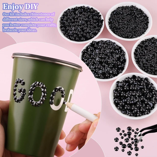Alt view image 5 of 7 - 32000Pcs Black Rhinestones Flatback Resin Gems Crystal, Bedazzler Kit with 3Pcs 10ml B7000 Jewelry Glue and Tweezers for Makeup Crafting Nail Art