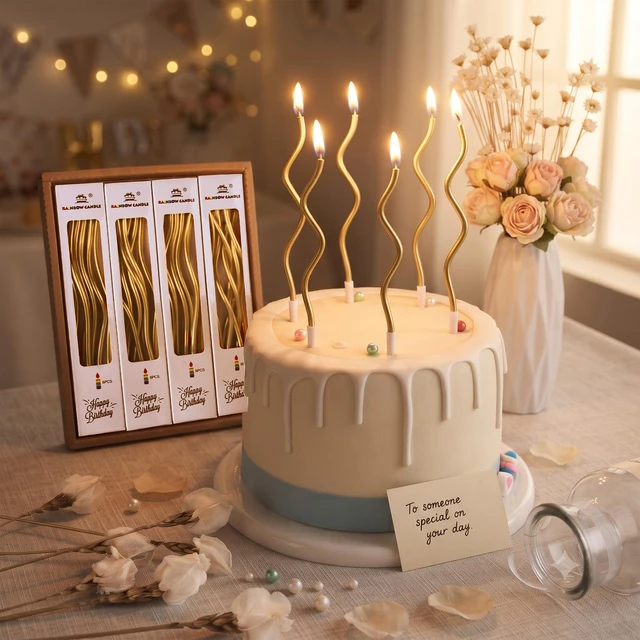 Alt view image 3 of 7 - PHD CAKE 24-Count Gold Spiral Long Thin Metallic Birthday Candles for Birthday Parties & Wedding Decorations