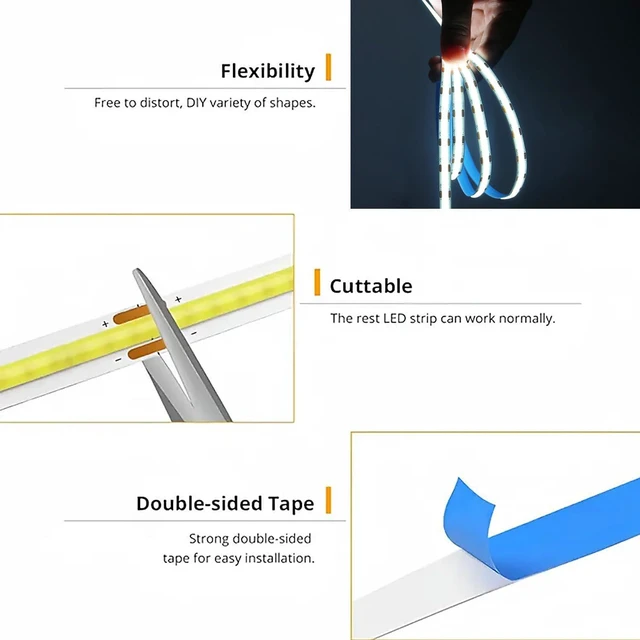 Alt view image 2 of 7 - ZSLAIFU 5V USB White Dimmable COB LED Strip Light, 3.28FT, High Brightness, for Display Cabinet, Living Room, TV Lights