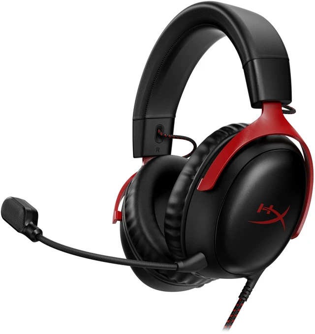 Main image of HyperX Cloud III Wired Gaming Headset with Angled 53mm Drivers Spatial Audio Memory Foam 10mm Mic for PC PS5 Xbox Series X|S USB-C USB-A 3.5mm Black/Red
