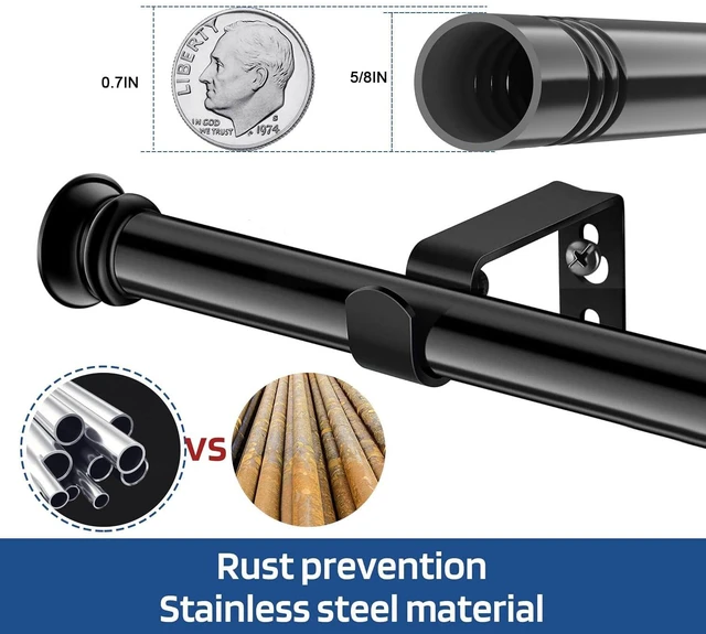 Alt view image 2 of 7 - Small Standard Decorative Black Curtain Rod 30-45Inch 5/8Inch with Brackets for Bedroom Living Room Kitchen