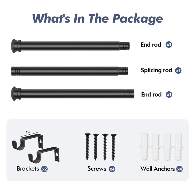 Alt view image 3 of 7 - Small Standard Decorative Black Curtain Rod 30-45Inch 5/8Inch with Brackets for Bedroom Living Room Kitchen