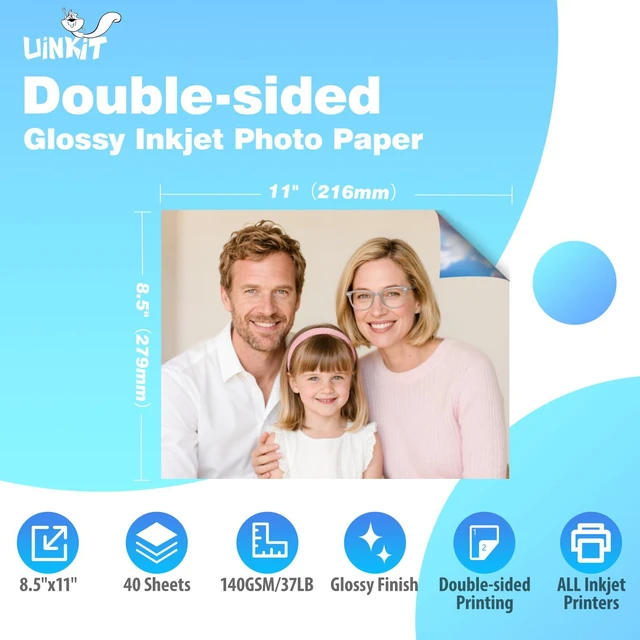Alt view image 3 of 7 - Uinkit Photo Paper Glossy Double Sided 8.5x11 Inkjet 37lb 140gsm Dye Ink, 40 Sheets