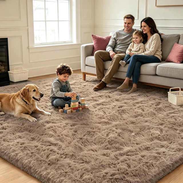 Alt view image 3 of 7 - Beige 2x4 Fluffy Shag Area Rug for Bedroom, Small Bedside Carpet