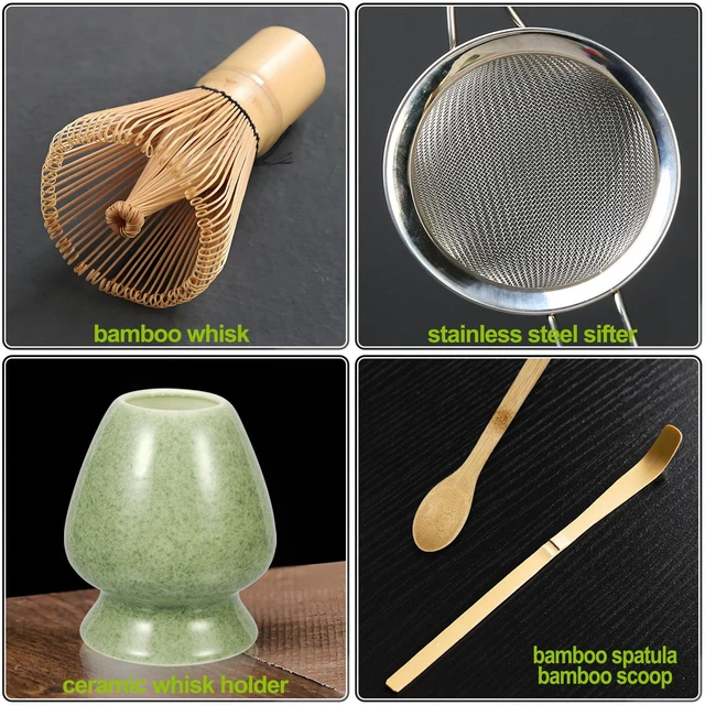 Alt view image 5 of 7 - Matcha Whisk Set with Ceramic Whisk Holder, Bamboo Scoop, Powder Starter Sifter, Spoon - Japanese Tea Tools