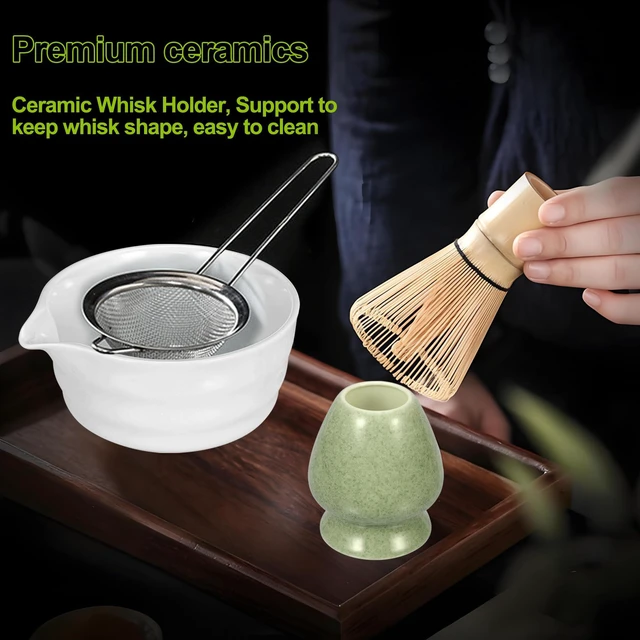 Alt view image 6 of 7 - Matcha Whisk Set with Ceramic Whisk Holder, Bamboo Scoop, Powder Starter Sifter, Spoon - Japanese Tea Tools