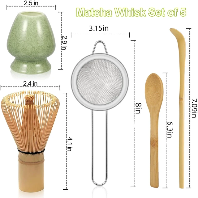 Alt view image 3 of 7 - Matcha Whisk Set with Ceramic Whisk Holder, Bamboo Scoop, Powder Starter Sifter, Spoon - Japanese Tea Tools