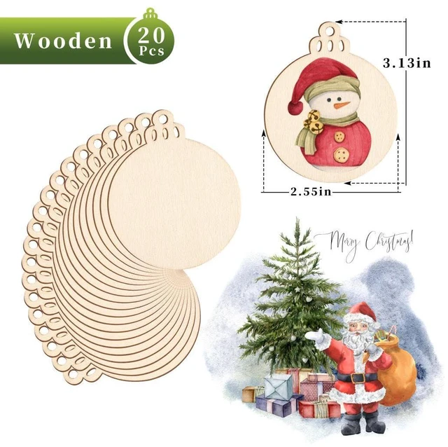Alt view image 6 of 7 - 20 Pcs Unfinished Natural Wood Slices with Holes Round Wooden Circles for Painting, Christmas Ornaments, DIY Hanging Decorations, Size: 3.13in x 2.55in