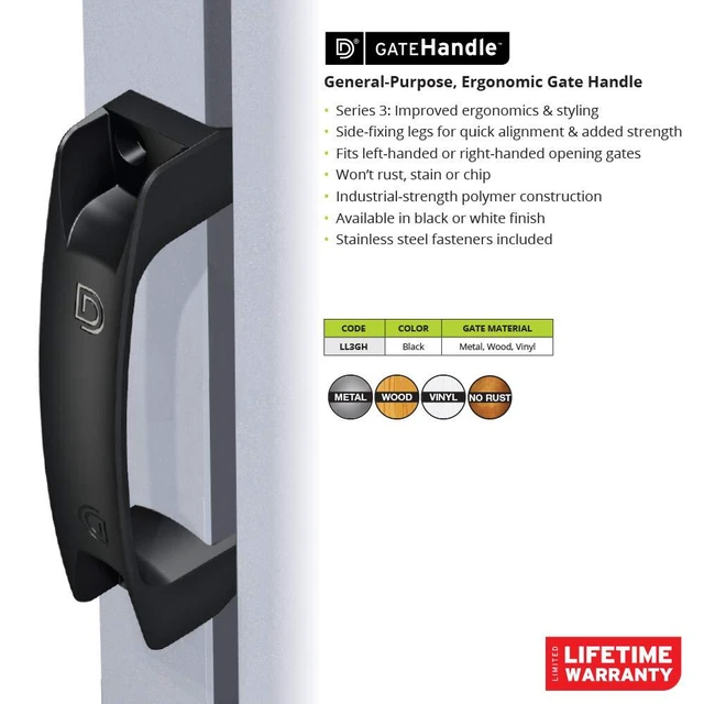 Alt view image 5 of 6 - D&D Technologies LL3GH Gate Handle, Reversible for Right or Left Handing, Side-Fixing Legs for Easy Alignment and Added Strength, for Any Square Post Gate
