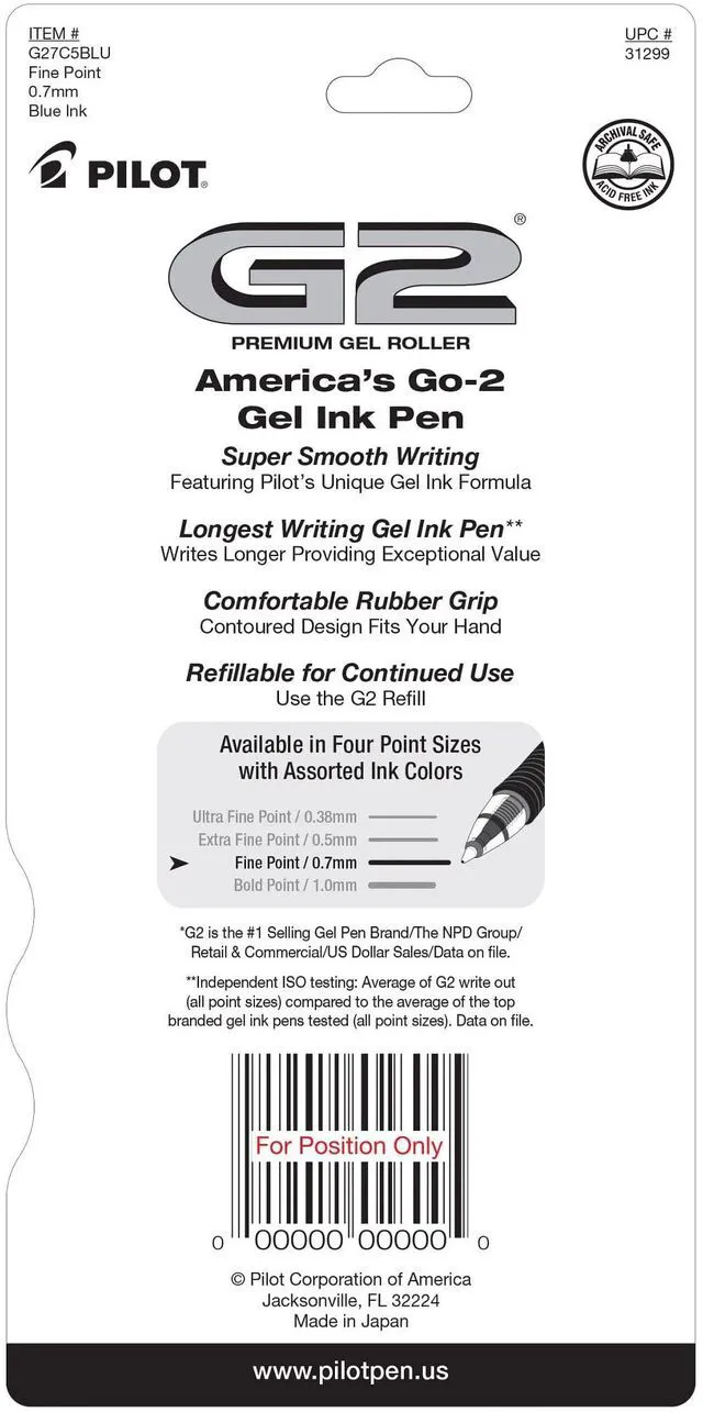 Alt view image 3 of 6 - Pilot G2 Premium Gel Roller Pens, Blue Ink, Fine Point, 5-Pack