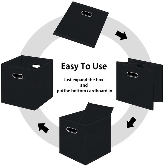 Alt view image 2 of 7 - Black Fabric Foldable Storage Cubes Bins with Dual Handles for Home Organizer