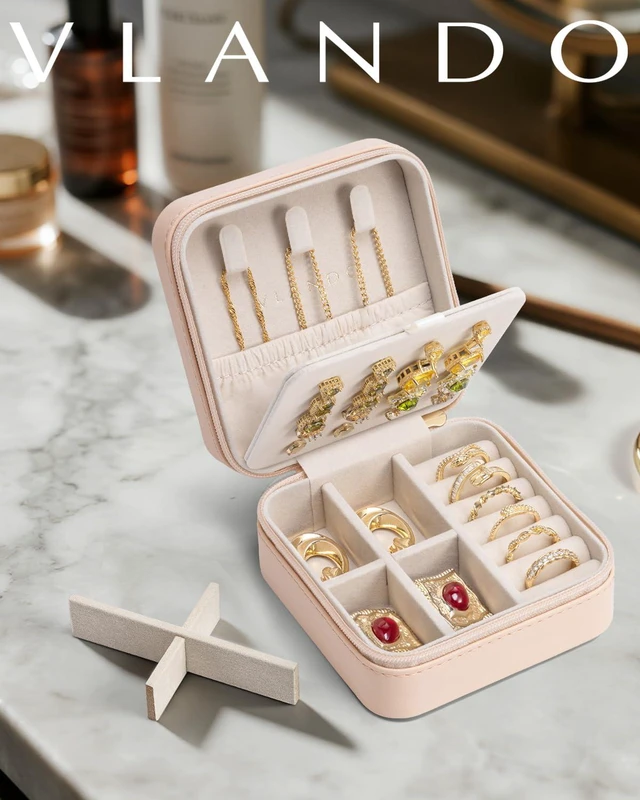 Alt view image 6 of 6 - VLANDO Small Travel Jewelry Case Organizer Box for Women, Nude Pink