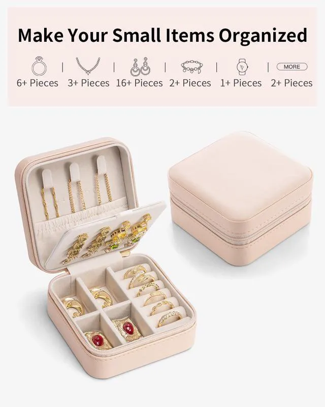 Alt view image 5 of 6 - VLANDO Small Travel Jewelry Case Organizer Box for Women, Nude Pink