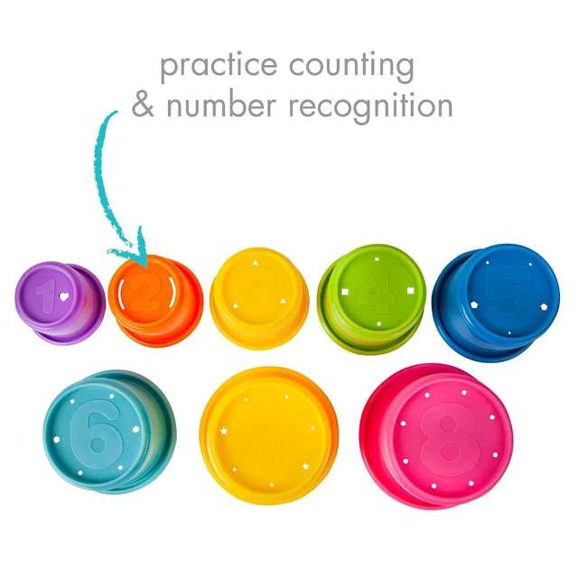 Alt view image 3 of 7 - the First Years Stack & Count Stacking Cups 8 Count - Colorful Stackable Cups for Learning - Baby Bath & Toddler Water Table Toys