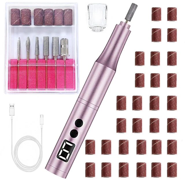 Main image of Professional Cordless Nail Drill Kit, Electric Nail File with 5 Metal Bits, 30 Sanding Bands & Dust Cover for Manicure Pedicure Callus Removal, Salon & Home Use (Pink)
