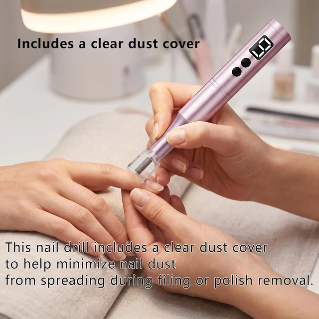 Alt view image 2 of 6 - Professional Cordless Nail Drill Kit, Electric Nail File with 5 Metal Bits, 30 Sanding Bands & Dust Cover for Manicure Pedicure Callus Removal, Salon & Home Use (Pink)