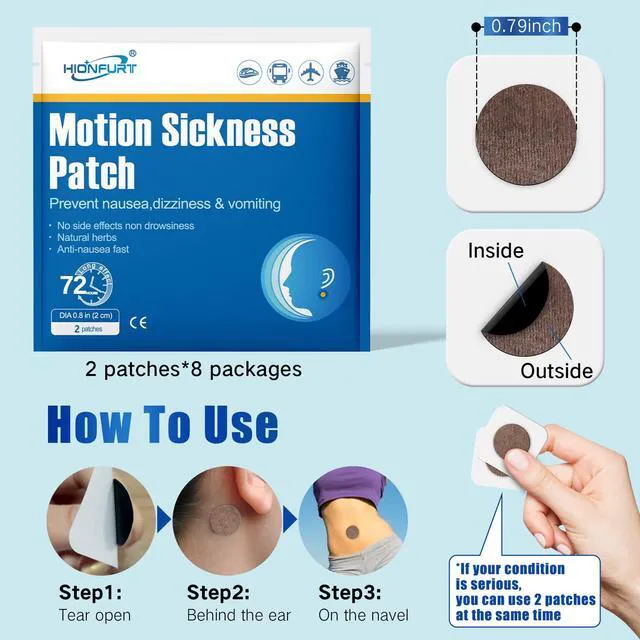 Alt view image 4 of 6 - Hionfurt 16ct Motion Sickness Patches, Non-Drowsy Herbal Relief
