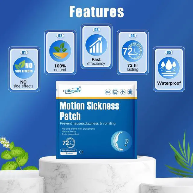 Alt view image 2 of 6 - Hionfurt 16ct Motion Sickness Patches, Non-Drowsy Herbal Relief