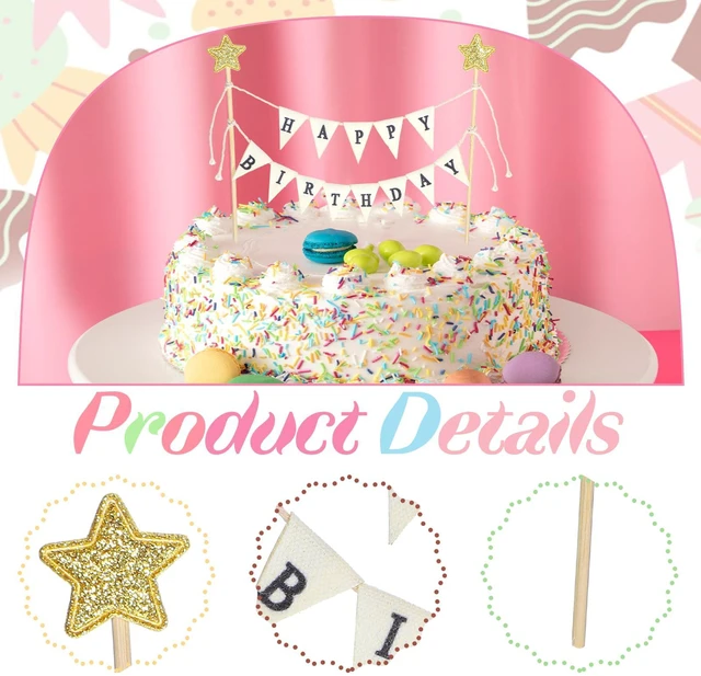 Alt view image 4 of 7 - Bewudy Happy Birthday Flag Banner Cake Topper
