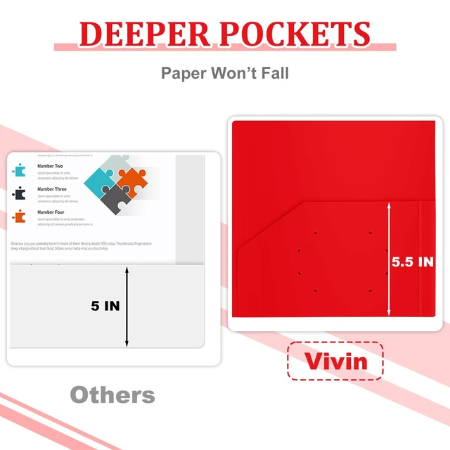 Alt view image 3 of 6 - ViVin 6 Pack Plastic Folders with Pockets, Assorted Color