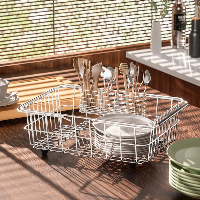 Alt view image 2 of 6 - NiuYichee 304 Stainless Steel Utensil Holder with Hooks, Dish Drying Rack, Kitchen Utensil Organizer, Knife and Fork Drainage Rack, Rust Proof, Silver