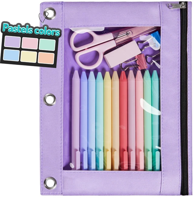 Main image of Forvencer Pastels Pencil Pouch for 3 Ring Binder, Cute Pen Bag