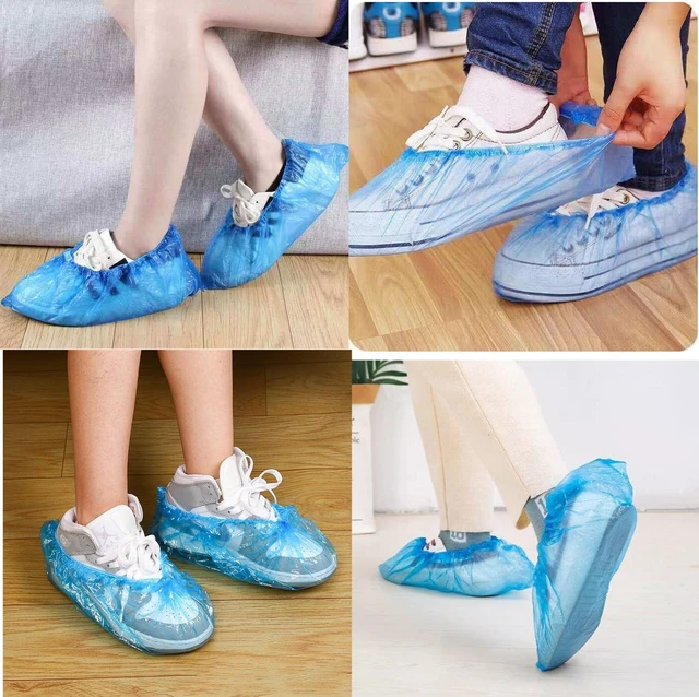 Alt view image 2 of 5 - 100PCS (50Pairs) Disposable Shoe Covers, Waterproof Non-Slip Durable, Plastic Boot Covers for Indoor Cleaning, Real Estate, Travel, Construction, Men Women (Blue)