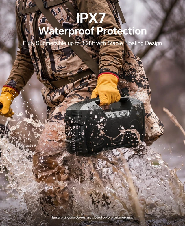 Alt view image 6 of 6 - Bluetooth Speaker, Outdoor, IPX7 Waterproof, 90W Peak, 32H, Black
