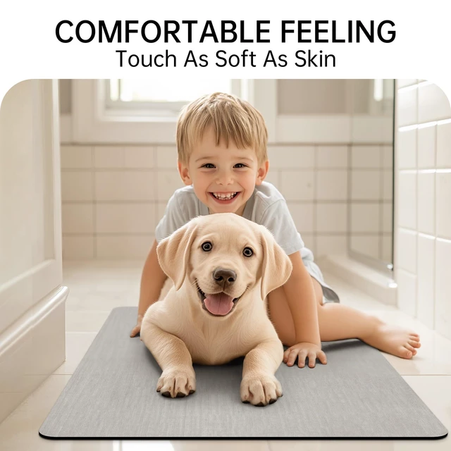 Alt view image 3 of 6 - Mecko Bath Mat 16"x24", Ultra Thin Bathroom Rug Fits Under Door, Light Grey