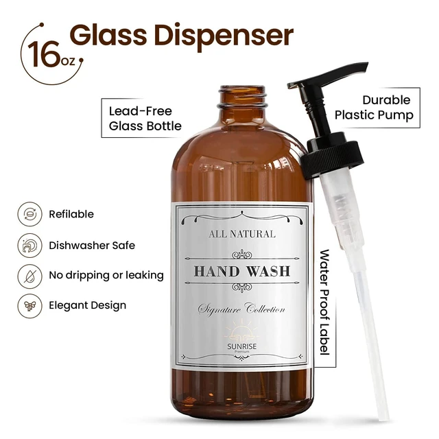 Alt view image 2 of 6 - Sunrise Premium Amber Glass Soap Dispenser with Pump, 2-Pack