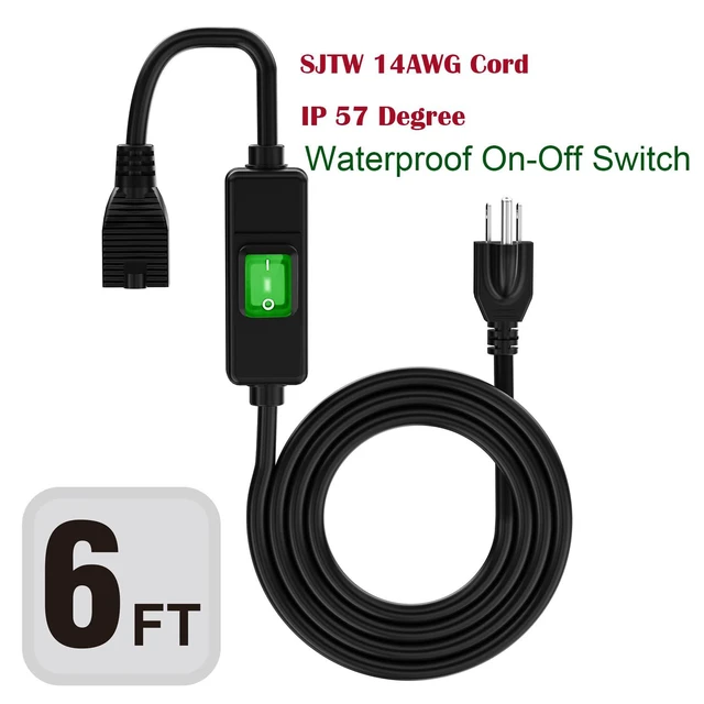 Alt view image 3 of 6 - 6FT 3 Prong Outdoor Waterproof Extension Cord with On/Off Switch