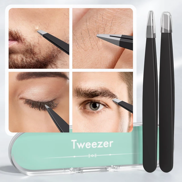 Alt view image 4 of 6 - Slant & Point Tip 2 Pack Stainless Steel Precision Tweezers for Facial Hair, Eyebrows, Splinter, Ingrown Hair Removal
