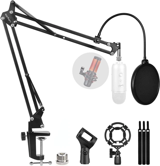 Main image of Microphone Stand for Blue Yeti, Quadcast, Heavy Duty Scissor Boom Arm with Windscreen and Double-Layered Screen Pop Filter, Broadcasting and Recording