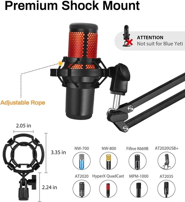 Alt view image 3 of 6 - Microphone Stand for Blue Yeti, Quadcast, Heavy Duty Scissor Boom Arm with Windscreen and Double-Layered Screen Pop Filter, Broadcasting and Recording