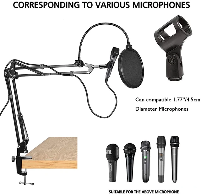 Alt view image 6 of 6 - Microphone Stand for Blue Yeti, Quadcast, Heavy Duty Scissor Boom Arm with Windscreen and Double-Layered Screen Pop Filter, Broadcasting and Recording