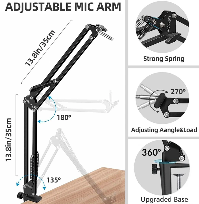 Alt view image 2 of 6 - Microphone Stand for Blue Yeti, Quadcast, Heavy Duty Scissor Boom Arm with Windscreen and Double-Layered Screen Pop Filter, Broadcasting and Recording