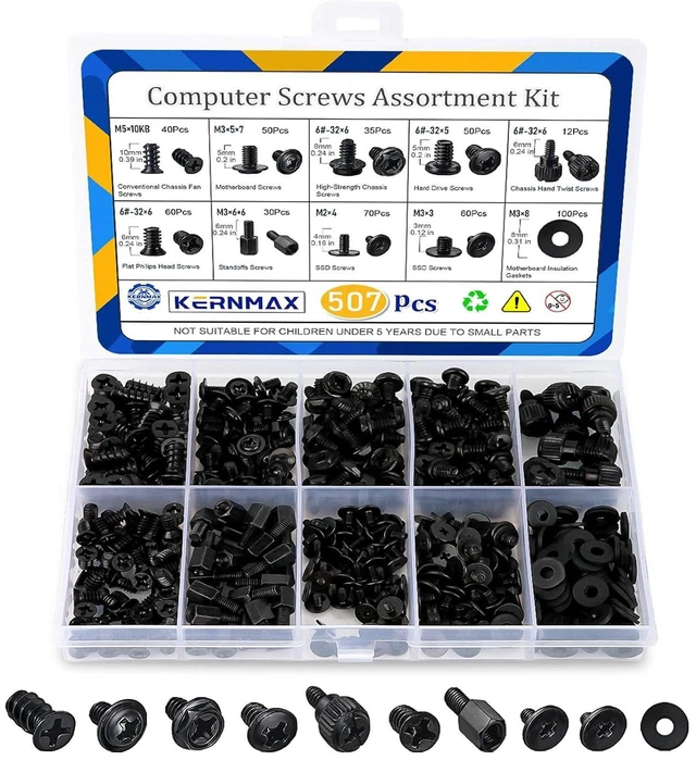 Main image of 507Pcs Professional Computer Screws Assortment Kit - Motherboard Screws, Standoffs, PC Case, SSD, Hard Drive, Fan, CD-ROM Screws for DIY PC Build